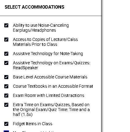 Screenshot showing the accommodation selection section and several accommodations being selected.