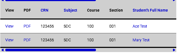 Screenshot of a list of student accommodations requests.