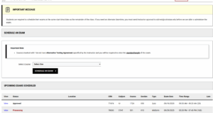 Screenshot of accessible testing scheduling page on dashboard.
