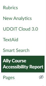 Select Ally Course Accessibility Report in course menu