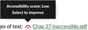 Accessibility icon next to a PDF with a low score