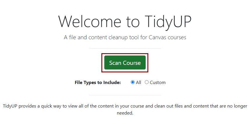 Scan course button on TidyUp welcome screen