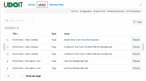 UFIXIT Tab with list of errors