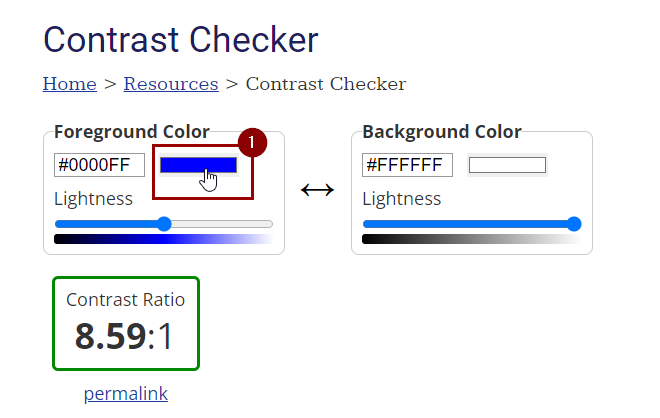 In the WebAIM contrast checker, click on the foreground color