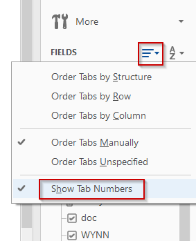 Show Tab Numbers button under Fields tab