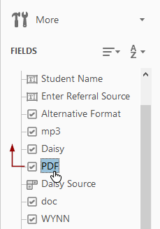 PDF in lefthand toolbar, arrow upwards