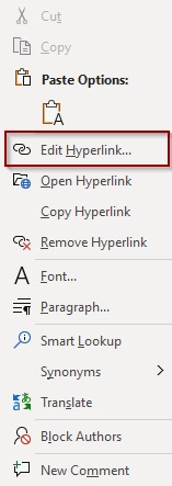 Edit Hyperlink button in context menu