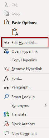 Edit Hyperlink button in Microsoft Word