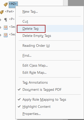 Delete tag button