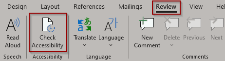 Check Accessibility button under the Review Ribbon