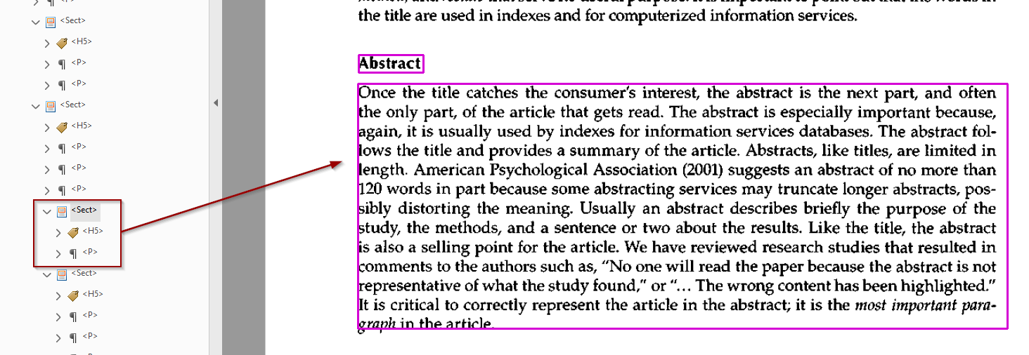 Tag section for "Abstract" with paragrpah
