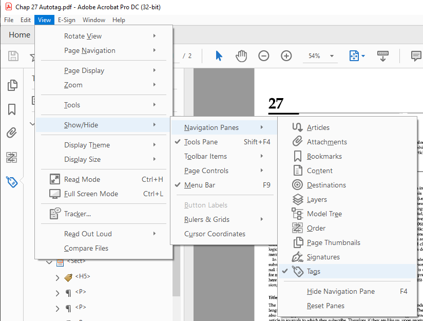 Tags button under Navigation Panes