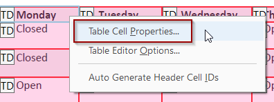 Table cell properties button