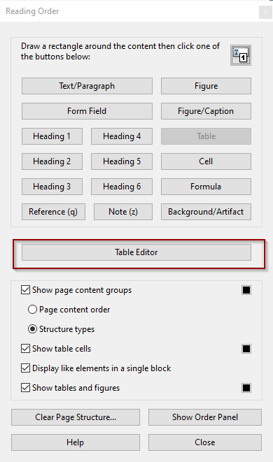 Table Editor button