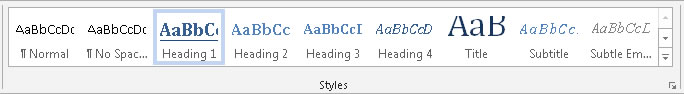 Styles toolbar on Word