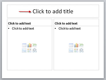 Arrow pointing to "Click to add title" on a Microsoft PowerPoint slide