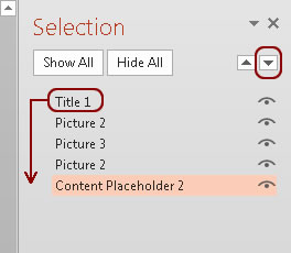 Selection page showing Title 1 and down arrow