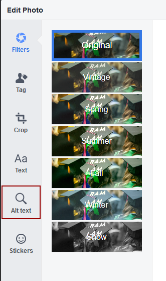 Alt Text tab on lefthand side of Edit Photo menu