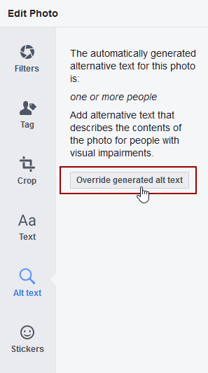 Override generated alt text button is circled in red