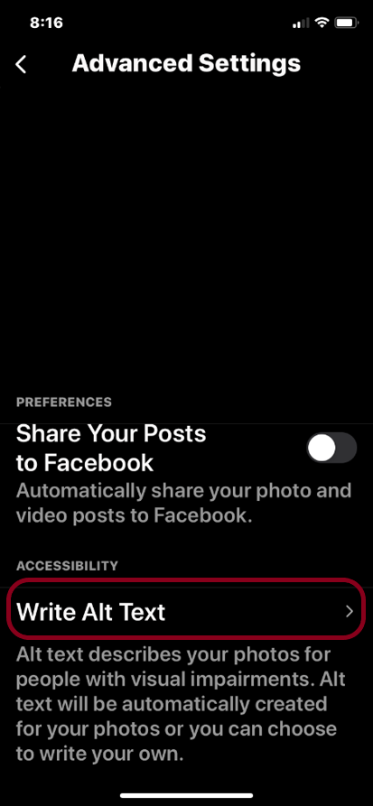 Write Alt Text button circled in red