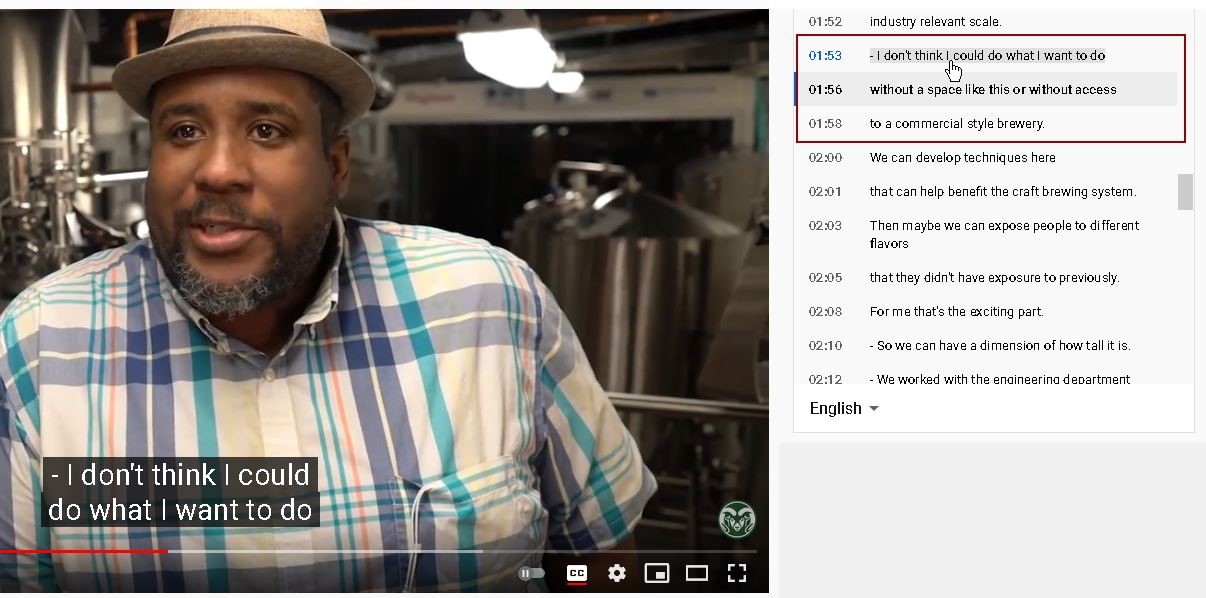 Interactive transcripts on righthand side of a YouTube Video